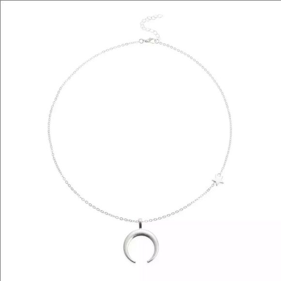 Silver Toned Moon & Star Necklace - Picture 1 of 5